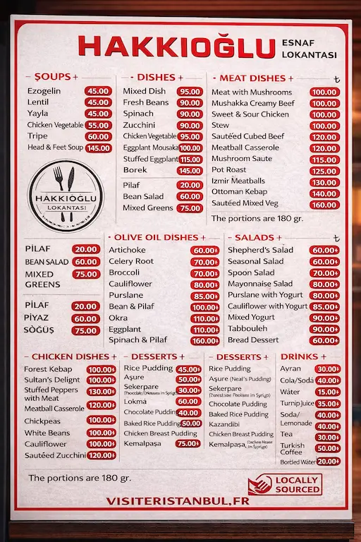 Hakkıoğlu esnaf lokantası menu