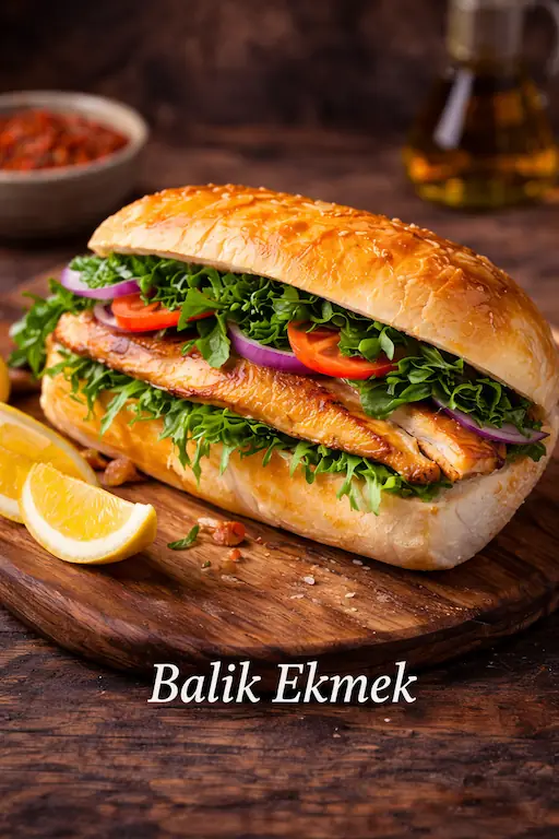 Sandwich turc Balık Ekmek sur bois